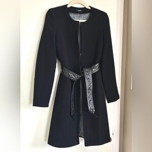 EUC RARE J. Crew Black Women's Day Coat with Leather Belt
